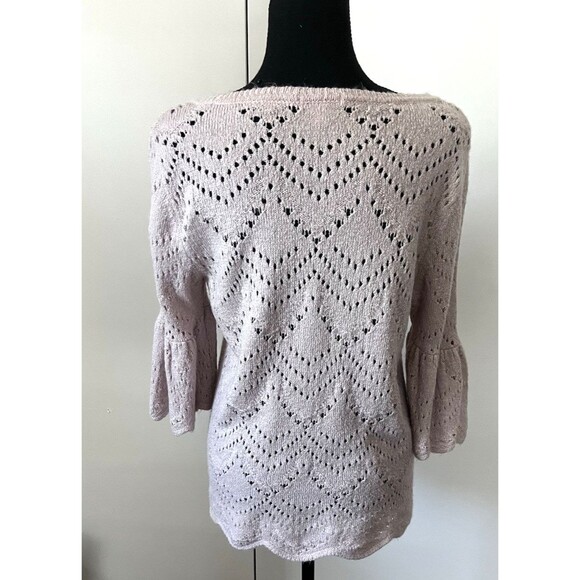 Lauren Conrad 3/4 Bell Sleeves Hem Crochet Knit Relaxed‎ Fit Blush Top romantic - Picture 3 of 5